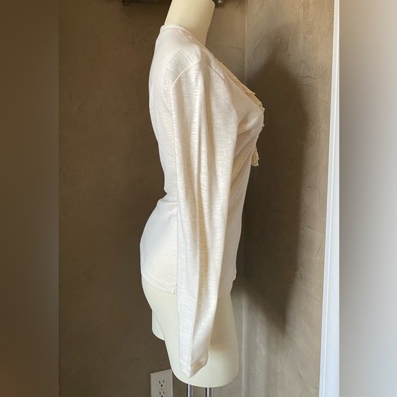 CHAPS Cotton Ivory long sleeve Women's Frill Blouse Top Size S petite - Picture 3 of 10